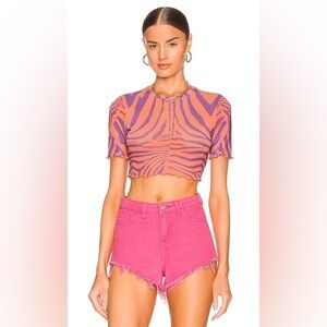 NWT AFRM ISLA ORANGE ZEBRA SHEER MESH TOP, ORANGE & PURPLE, SIZE SMALL